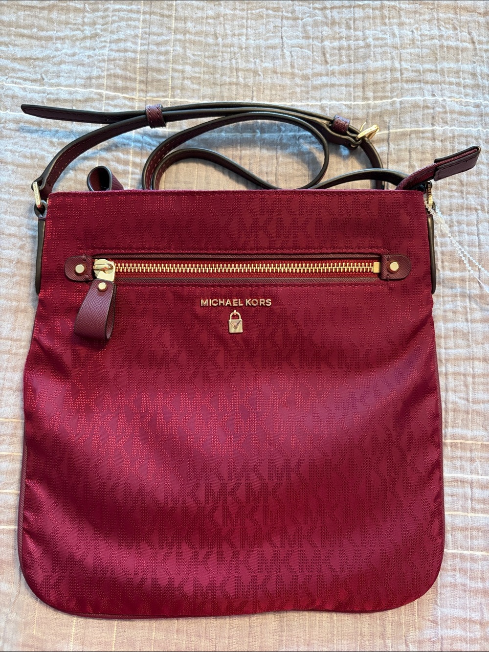 Michael Kors Burgundy Crossbody Bag with Gold Hardware